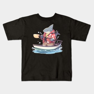 Super Cute Shark Standing in a Canoe Kids T-Shirt